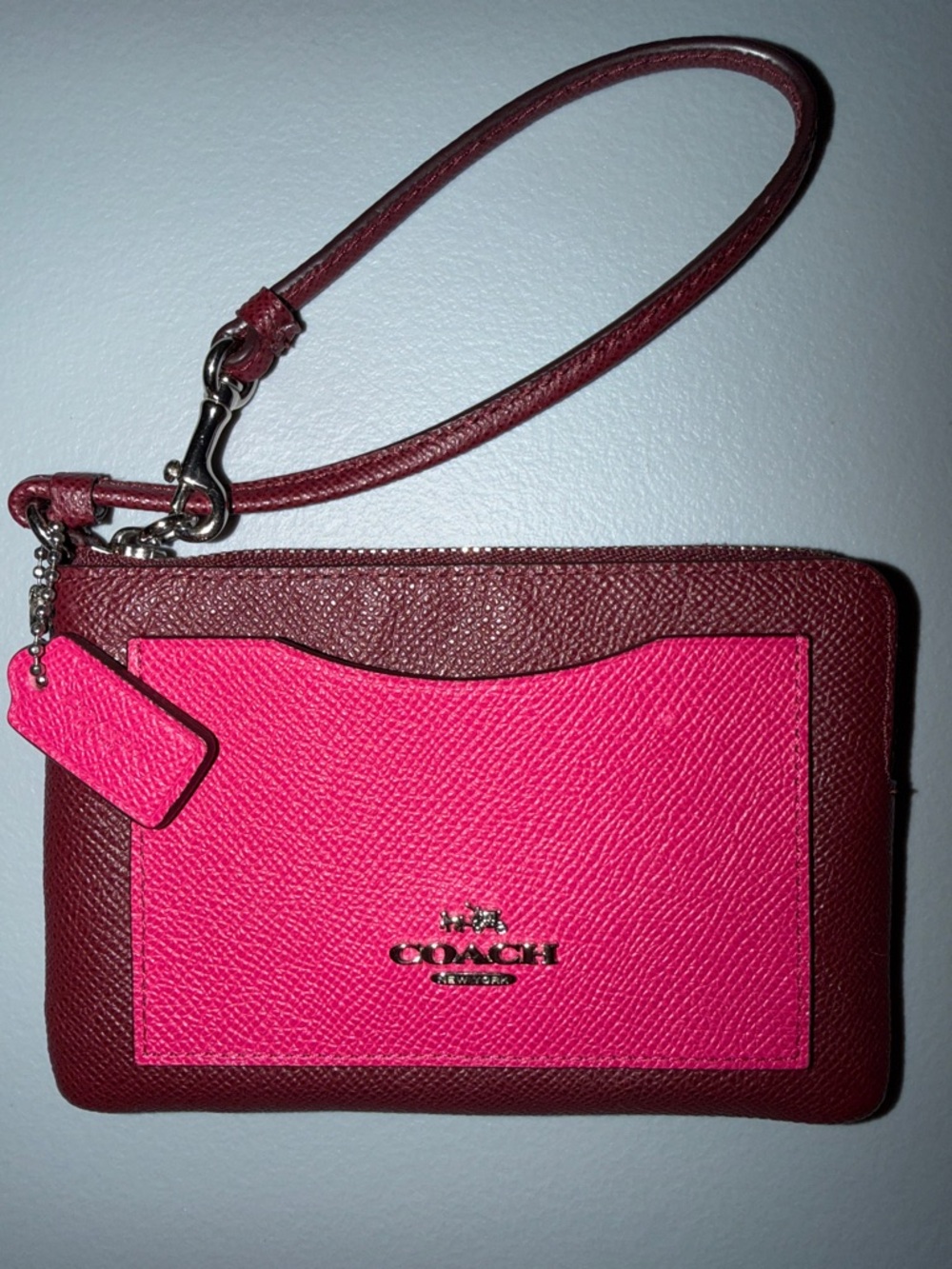 Coach Pink & Burgundy Leather Wristlet Bag